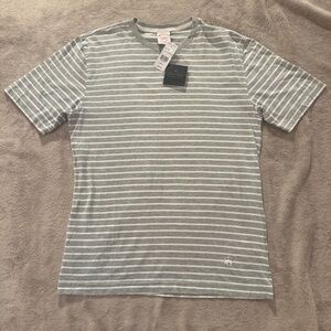 NWT Brooks Brothers Striped Short Sleeve Tee Gray and White Embroidered Logo